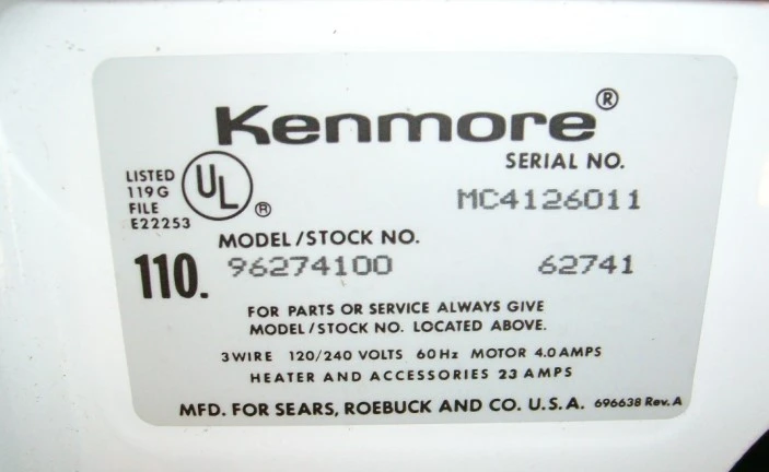 kenmore elite refregerator model number usa tag