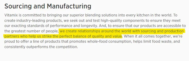 Vitamax manufacturing info from vitamix official website