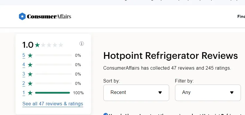 consumer affairs review about hotpoint appliances